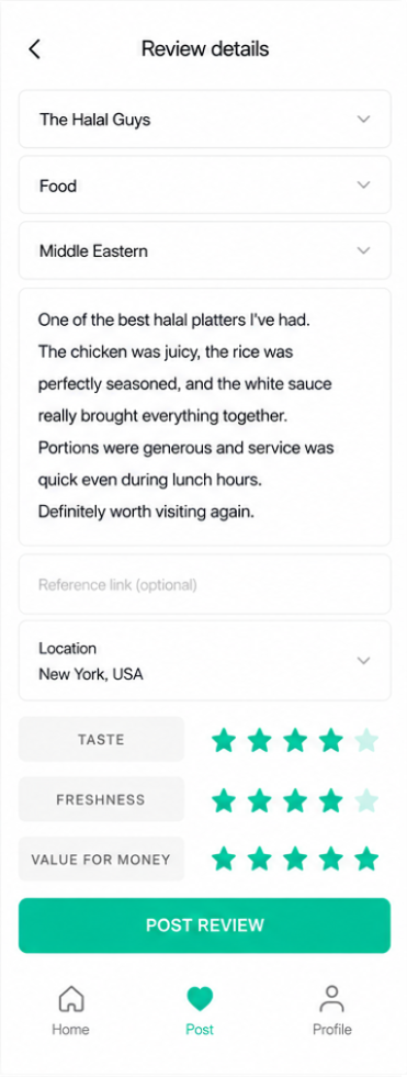 Jeene post a review screen
